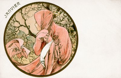 「1月」、1900年 作： Alphonse Mucha