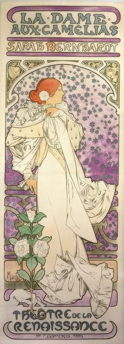 ラ・ダム・オ・カメリア-ルネサンス劇場 作： Alphonse Mucha