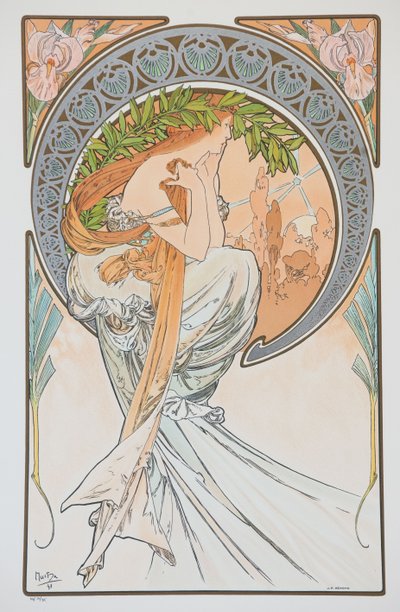 シリーズThe Arts、1898年のLa Poesia。 作： Alphonse Mucha