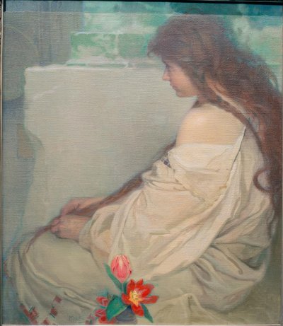チューリップを持つ少女 作： Alphonse Mucha