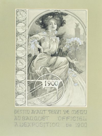 1900年パリ国際展示会の公式バンケット。メニューのデザイン。 作： Alphonse Mucha
