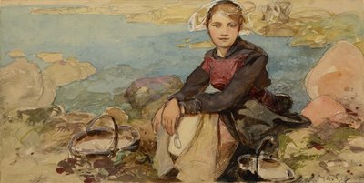 海岸でc。 1900。 作： Alphonse Mucha