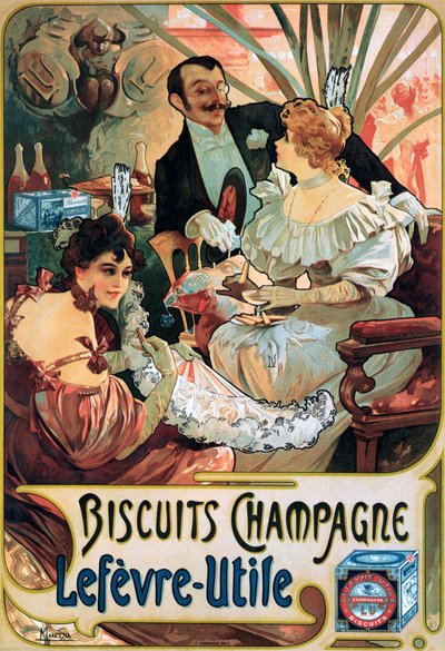 ビスケット・シャンパーニュ・ルフェーヴル＝ユティルの広告ポスター 作： Alphonse Mucha