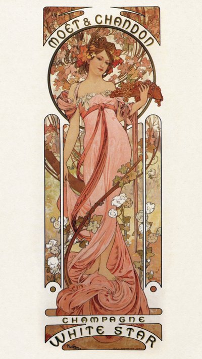 モエとシャンドンのポスター広告-シャンパンホワイトスター、1899年 作： Alphonse Mucha