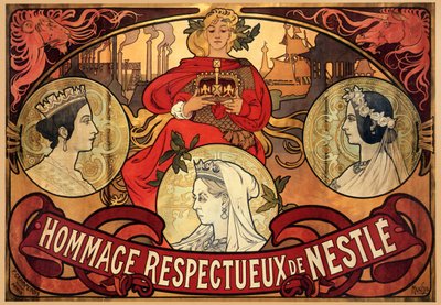 ネスレの広告ポスター、ビクトリア女王のダイヤモンドジュビリーへのオマージュ、1897年 作： Alphonse Mucha