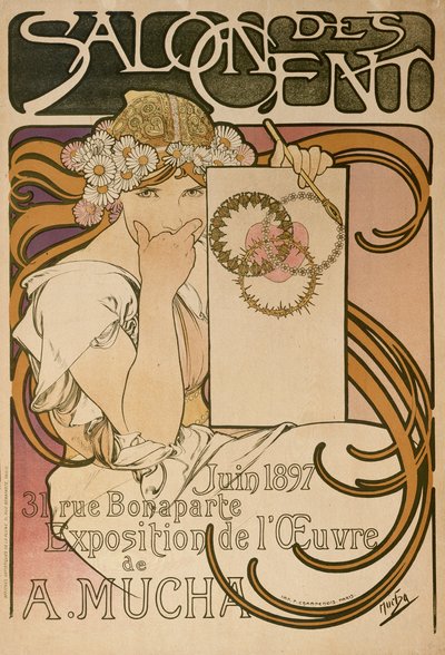 1897年、フランス、パリのサロンデセントでのアルフォンスミュシャ展のポスター 作： Alphonse Mucha