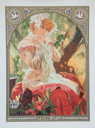 Lefèvre-Utileのポスター。ラ・プリンセス・ロインテンでメリシンドの役を演じるサラ・ベルナール。 作： Alphonse Mucha