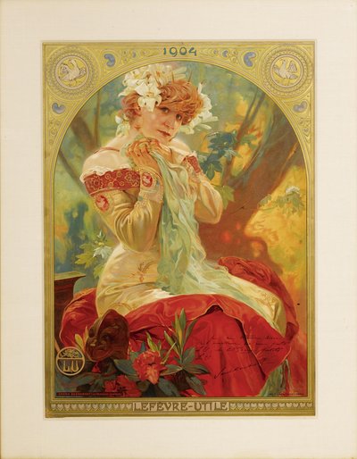 Lefèvre-Utileのポスター。 Eによるラプリンセスロインテイヌのメリシンデの役割のサラベルナール 作： Alphonse Mucha