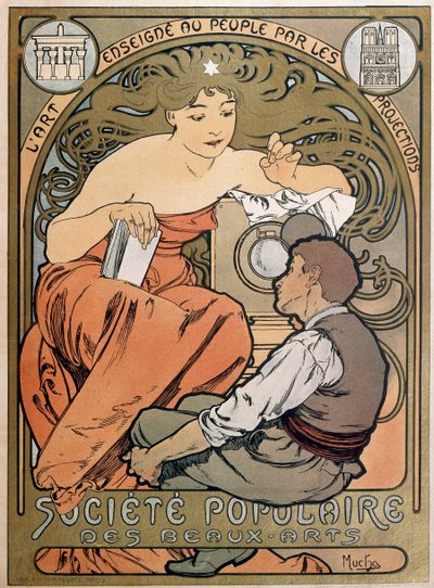 ソシエテポピュレールデボザールのポスター、1897年。 作： Alphonse Mucha