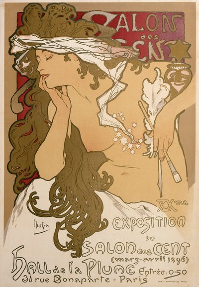 サロンデセント、パリ、フランス、1896年の第XX博覧会のポスター。 作： Alphonse Mucha