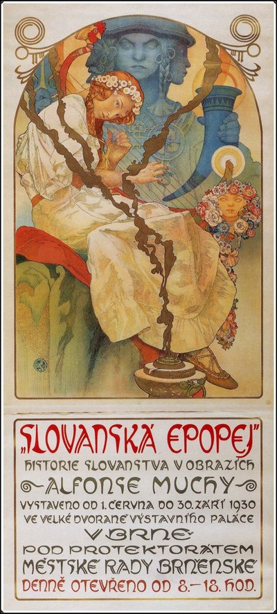 展覧会のポスターThe Slav Epic Slavonic Epic、1928 作： Alphonse Mucha