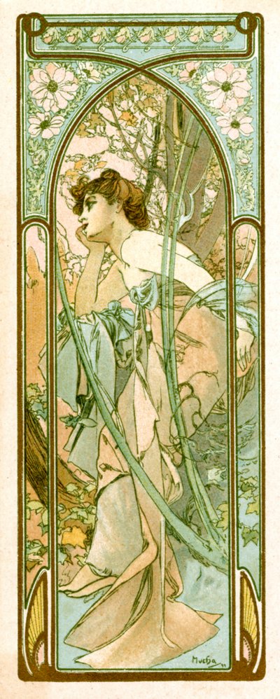 「夕べの空想」、1899 年 作： Alphonse Mucha