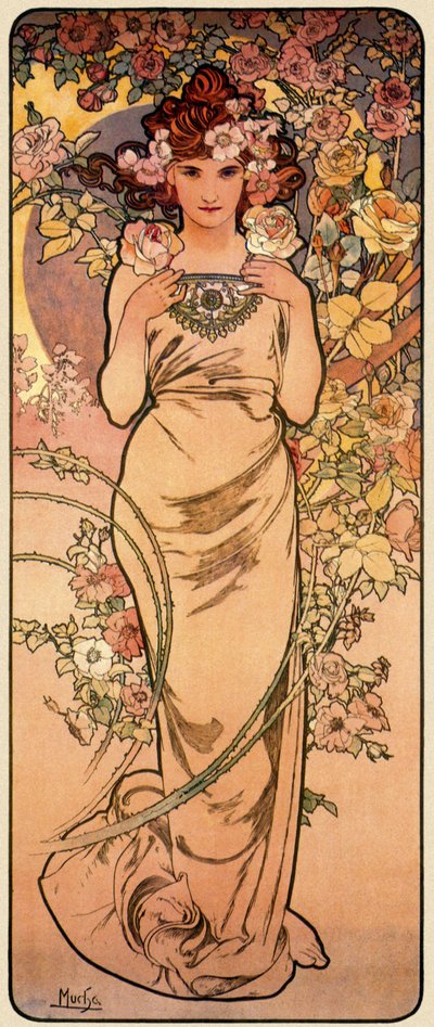 ローズ、シリーズ「ザフォーフラワーズ」、1897年 作： Alphonse Mucha
