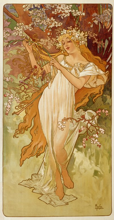 春、1896年。 作： Alphonse Mucha