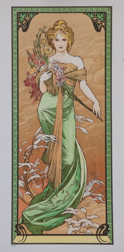 シリーズ・レ・セゾンの春、1900年。 作： Alphonse Mucha
