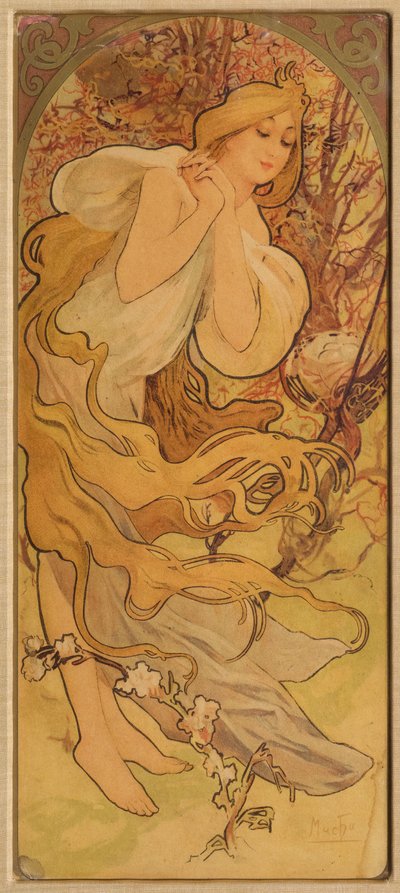 シリーズ・レ・セゾンの春c。 1900。 作： Alphonse Mucha