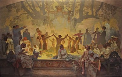 スラブリンデンツリーの下のオムラディナの誓いサイクルスラブ叙事詩 作： Alphonse Mucha