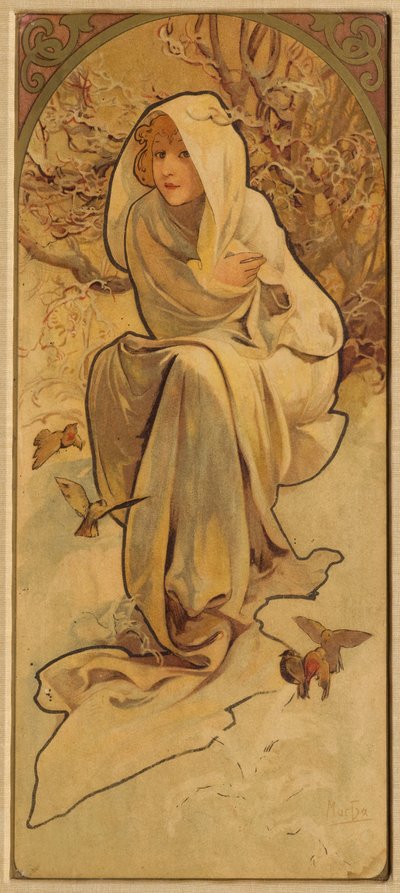シリーズ・レ・セゾンの冬c。 1900。 作： Alphonse Mucha