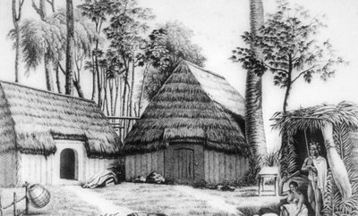首長の家、カライモク、1819年。 作： Alphonse Pellion