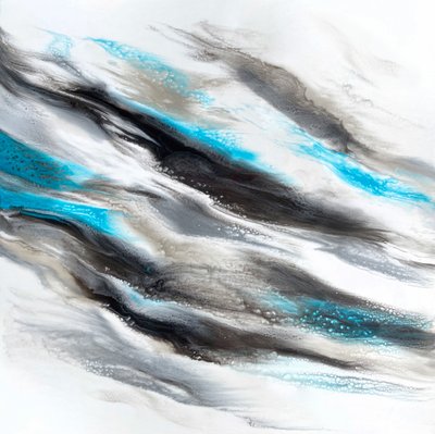 流れるようなティール色の抽象画 作： Alyson Storms