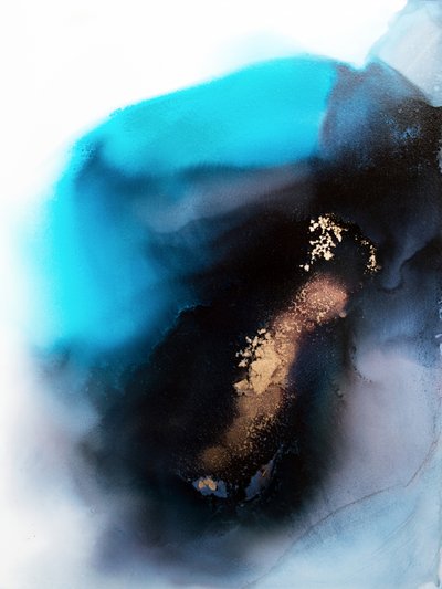 ティールゴールドの抽象的な流れ 作： 