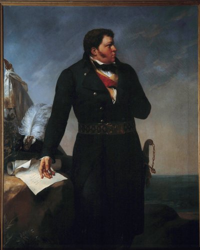 ジョルジュ・カドゥーダル（1771-1804）の足元の肖像。カドゥダルは1793-94年のヴァンデ戦争でシュアンの長として活躍しました。ポール・クータン・アマブル（1792-1837）による絵画 1827年。ディム。2,15 X 1,40 m. Cholet, Museum of Art and History 作： Amable Paul Coutan