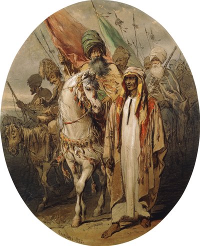 前進するアラブの戦士、1855 作： Amadeo Preziosi