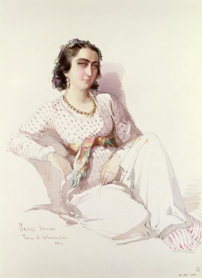 Hadice Hanim-イスタンブール出身の女性、1852年 作： Amadeo Preziosi