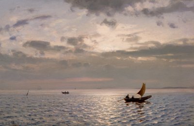 ボートと太陽に輝く海 作： Amaldus Nielsen