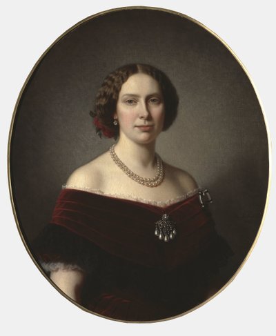 Louise des Pays Bas, reine de Suede et Norvege - リンデグレン、アマリア（1814-1891）による、スウェーデンとノルウェーの女王、オランダのルイーズ（1828-1871）の肖像。キャンバスに油彩。サイズ：85x73 cm。ストックホルム国立博物館 作： Amalia Lindegren