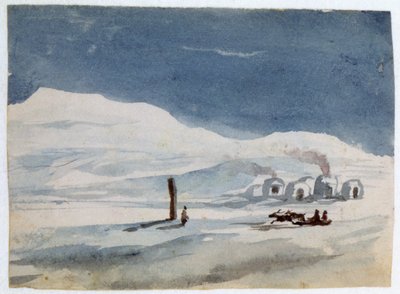 イグルーとエスキモー」。水彩画。Aurore Amadine Lucie Dupin (1804-1876) ジョージ・サンドの名で執筆したフランスの小説家、フェミニスト。 作： Amantine Dupin