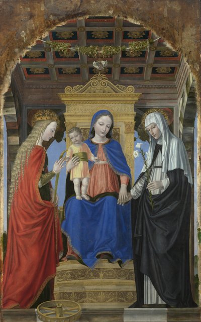 アレクサンドリアの聖カタリナとシエナの聖カタリナの聖母子c。 1490 作： Ambrogio Bergognone