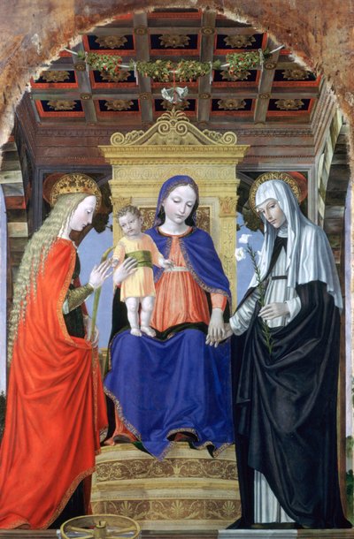 アレクサンドリアの聖カタリナとシエナの聖カタリナとの聖母子、c1490 作： Ambrogio Bergognone