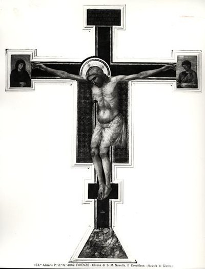 十字架」（パネルにテンペラ）（モノクロ写真 作： Ambrogio Bondone (school of) Giotto