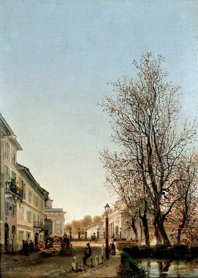 ミラノ、ポルタ・ヴェネツィア地区の眺め（絵画、1850年頃 作： Ambrogio Fermini