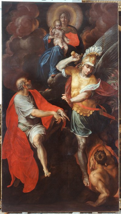 聖母子像と聖ヨハネと聖ミカエル 作： Ambrogio Giovanni Figino