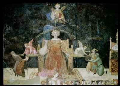 善政の寓意、知恵に触発された正義の詳細、1338-40 作： Ambrogio Lorenzetti