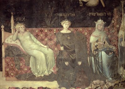 善政の寓意、平和、不屈の精神と慎重さの詳細、1338年〜40年 作： Ambrogio Lorenzetti