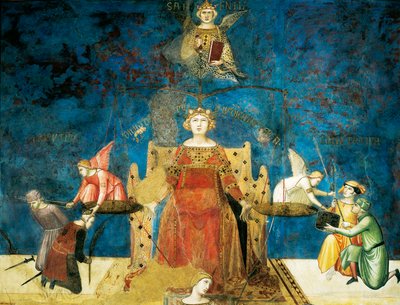 善政のアレゴリー、知恵と正義、詳細 from アレゴリーと町と国の善政と悪政の影響 作： Ambrogio Lorenzetti