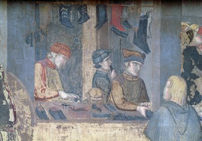 都市における善政の効果、靴屋の商人と職人のディテール 作： Ambrogio Lorenzetti