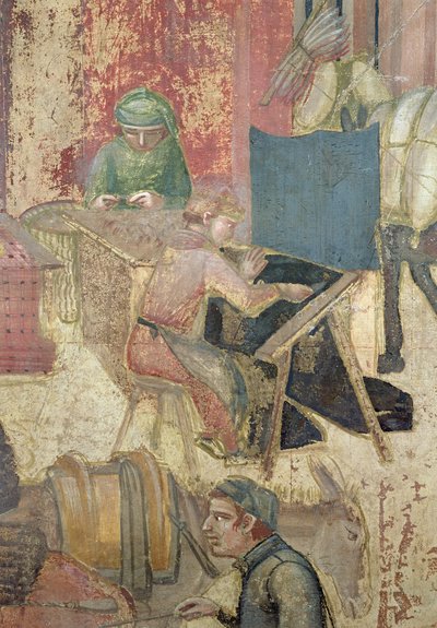 都市における善き政府の影響、織工の詳細、1338-40 作： Ambrogio Lorenzetti