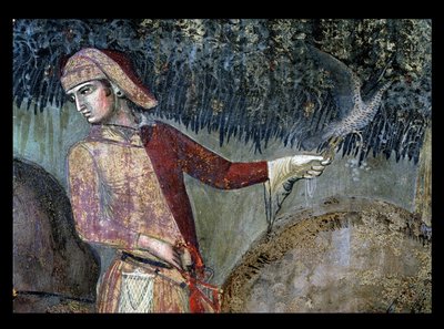 田舎の善き政府の影響、鷹匠の詳細、1388-40 作： Ambrogio Lorenzetti