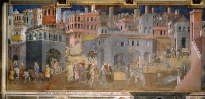 都市における善政の影響フレスコ画の循環善悪の寓話、1338-1339 作： Ambrogio Lorenzetti