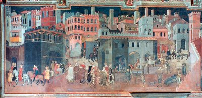 都市生活に対する善き政府の影響、詳細、c1330 作： Ambrogio Lorenzetti