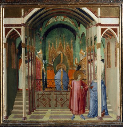 ニコラスをマイラの司教に選出する。聖ニコラスの生涯からの場面（木にテンペラ 作： Ambrogio Lorenzetti
