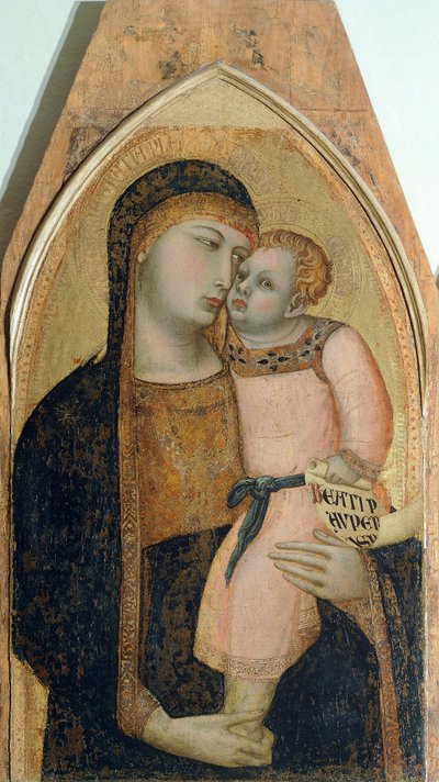 アンブロジオ・ロレンツェッティ(1290-1348年頃)作「聖母子とマグダラのマリアと聖ドロテア」三幅図の一部、木部に油彩 作： Ambrogio Lorenzetti