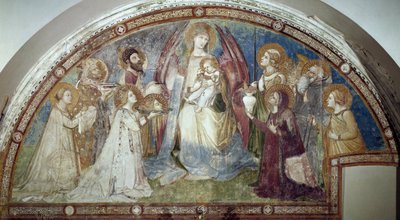 マエスタ - 聖人と大天使ミカエルに囲まれた聖母子（フレスコ画 作： Ambrogio Lorenzetti