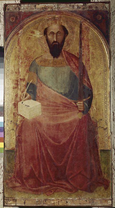セントポールアンブロジオ・ロレンツェッティ（1290-1348）の絵画。木に描く。ロッカルベーニャ（グロッセート）、聖ペテロとパウロの教会 作： Ambrogio Lorenzetti