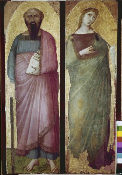 聖パウロと聖なる殉教者、ポリプティックの細部（木にテンペラ 作： Ambrogio Lorenzetti