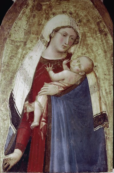 聖母と幼子イエス、ポリプティックの中央部分（木にテンペラ 作： Ambrogio Lorenzetti